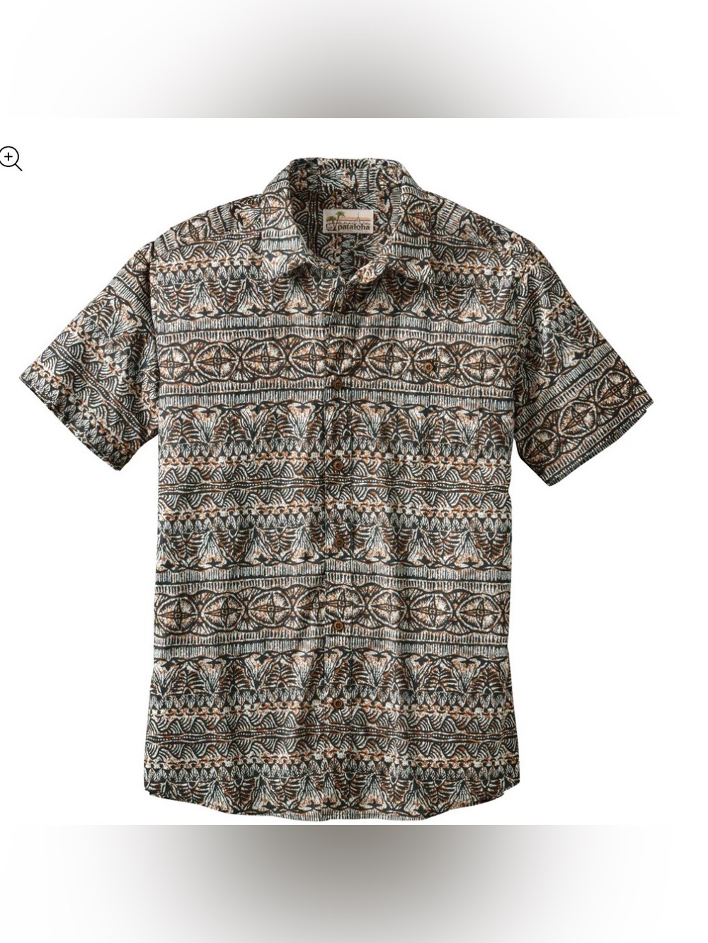 Patagonia Pataloha shirt features a distinctive brown and white tribal leaf